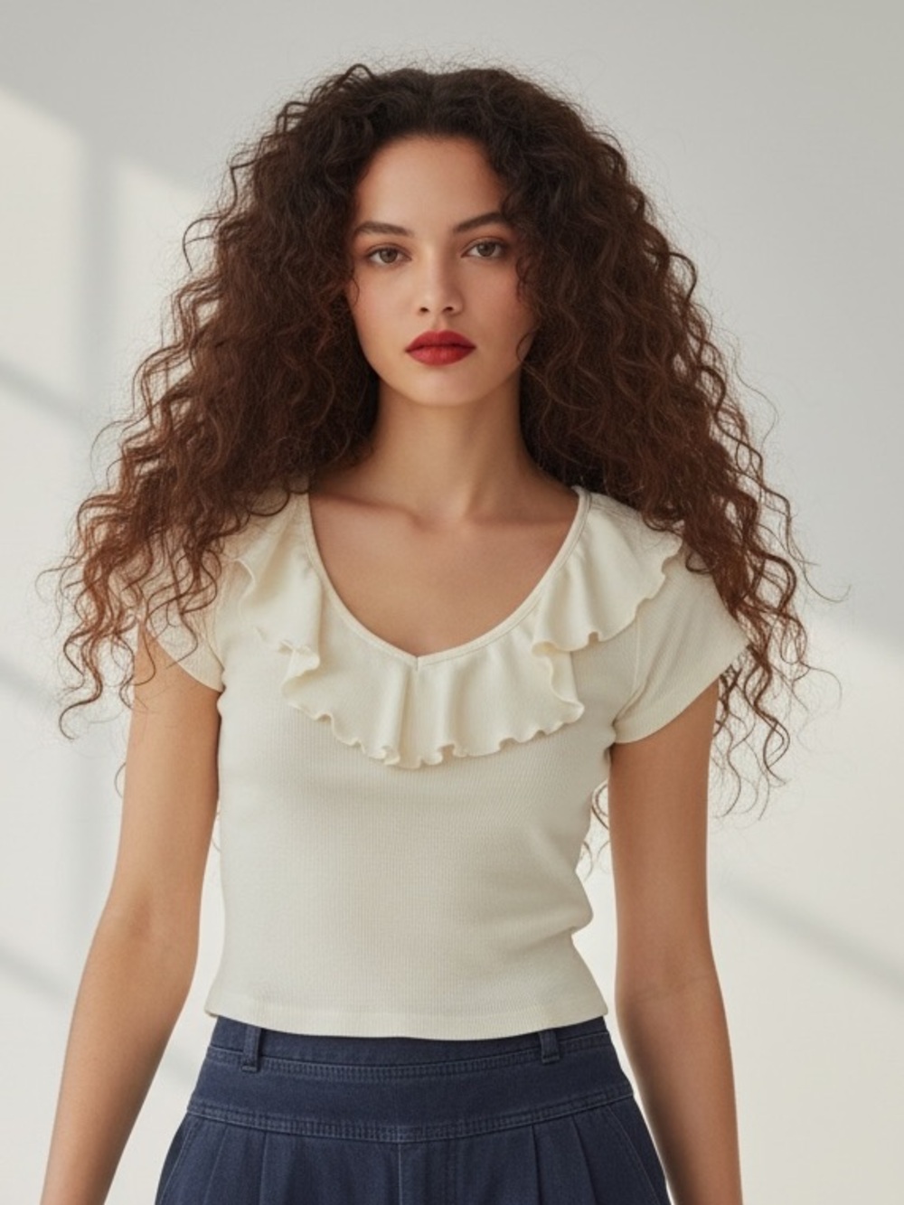 Wilfred Aritzia Danette Ruffle Ribbed Crop White Top Size S